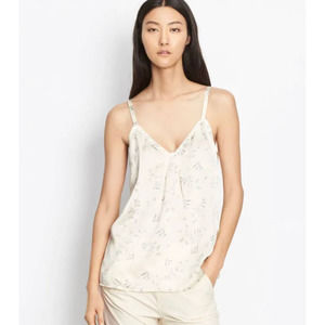 VINCE Shirt Womens Small Cream Gray Floral Print Silk Camisole Cami Tank Layer